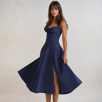 Farrah Ruffle Trim Bust Fit And Flare Strappy Midi Dress