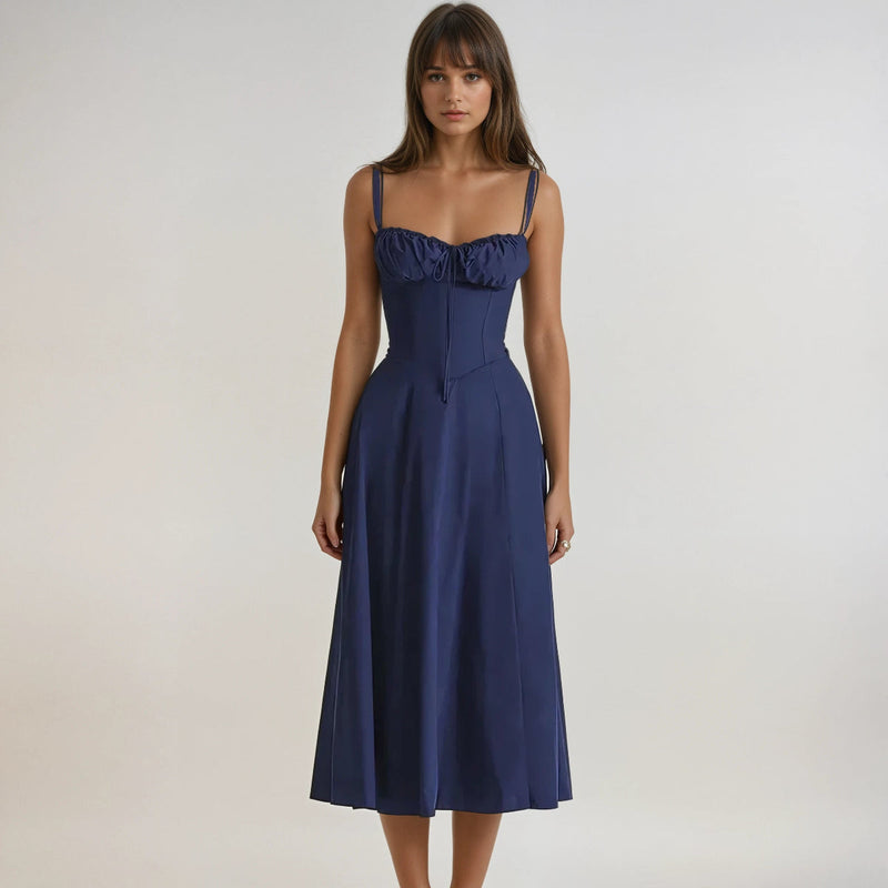 Farrah Ruffle Trim Bust Fit And Flare Strappy Midi Dress