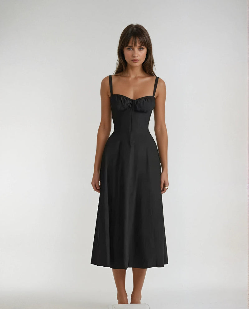 Farrah Ruffle Trim Bust Fit And Flare Strappy Midi Dress