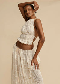 Petra Crinkle Halter Neck Top and Tiered Maxi Skirt Set