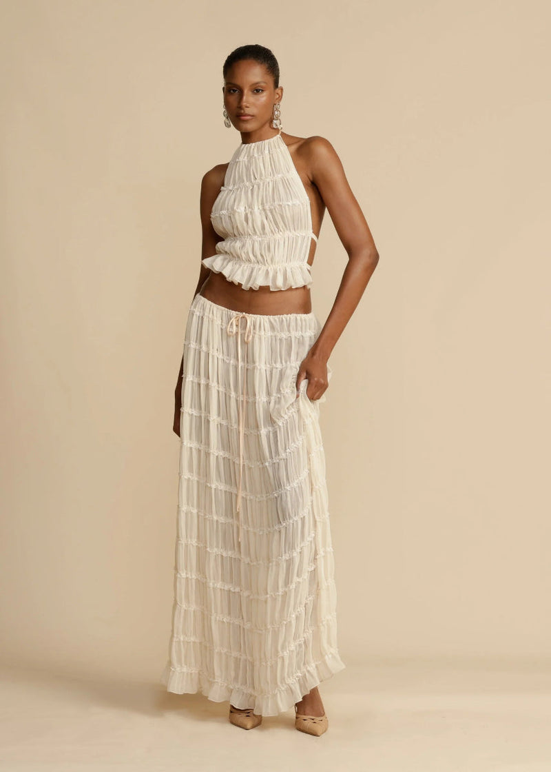 Petra Crinkle Halter Neck Top and Tiered Maxi Skirt Set