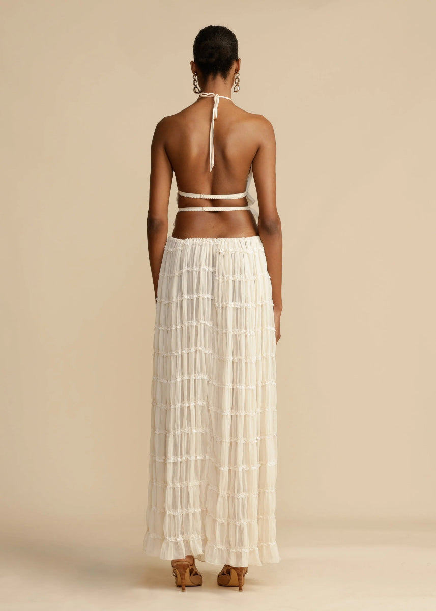 Petra Crinkle Halter Neck Top and Tiered Maxi Skirt Set