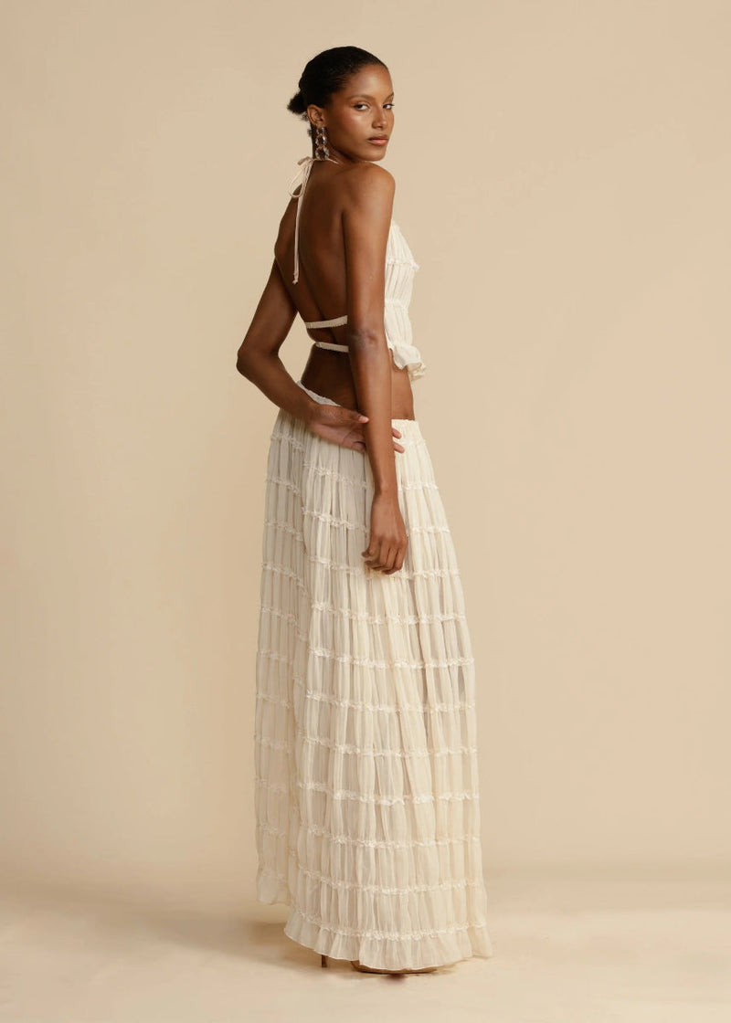 Petra Crinkle Halter Neck Top and Tiered Maxi Skirt Set