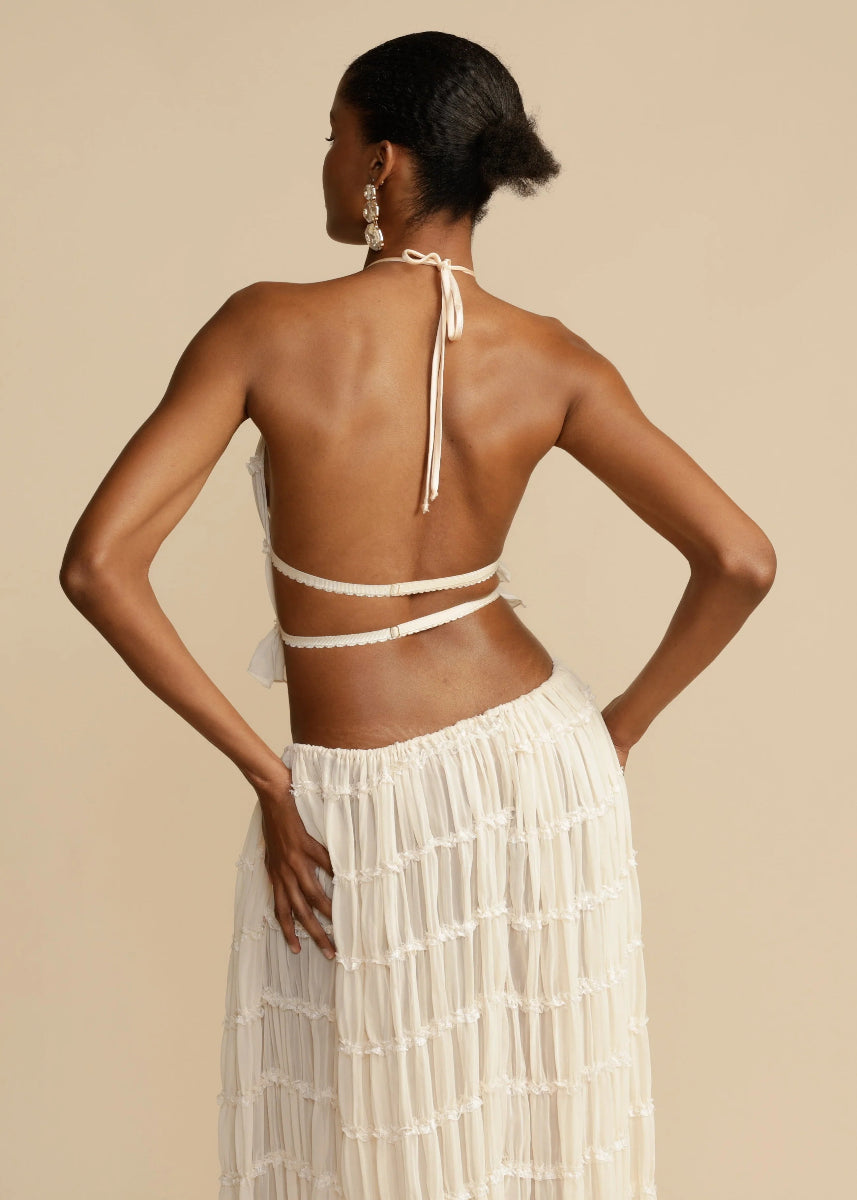 Petra Crinkle Halter Neck Top and Tiered Maxi Skirt Set