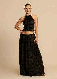 Petra Crinkle Halter Neck Top and Tiered Maxi Skirt Set