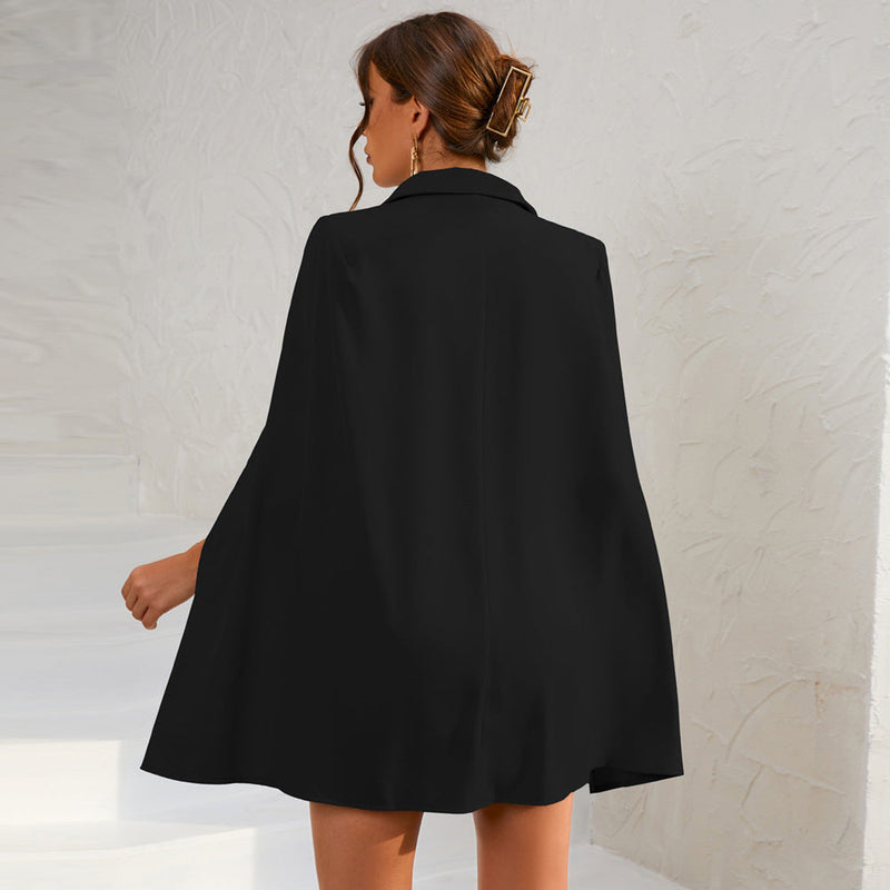 Odette Double Breasted Gold Button Cape Blazer Dress