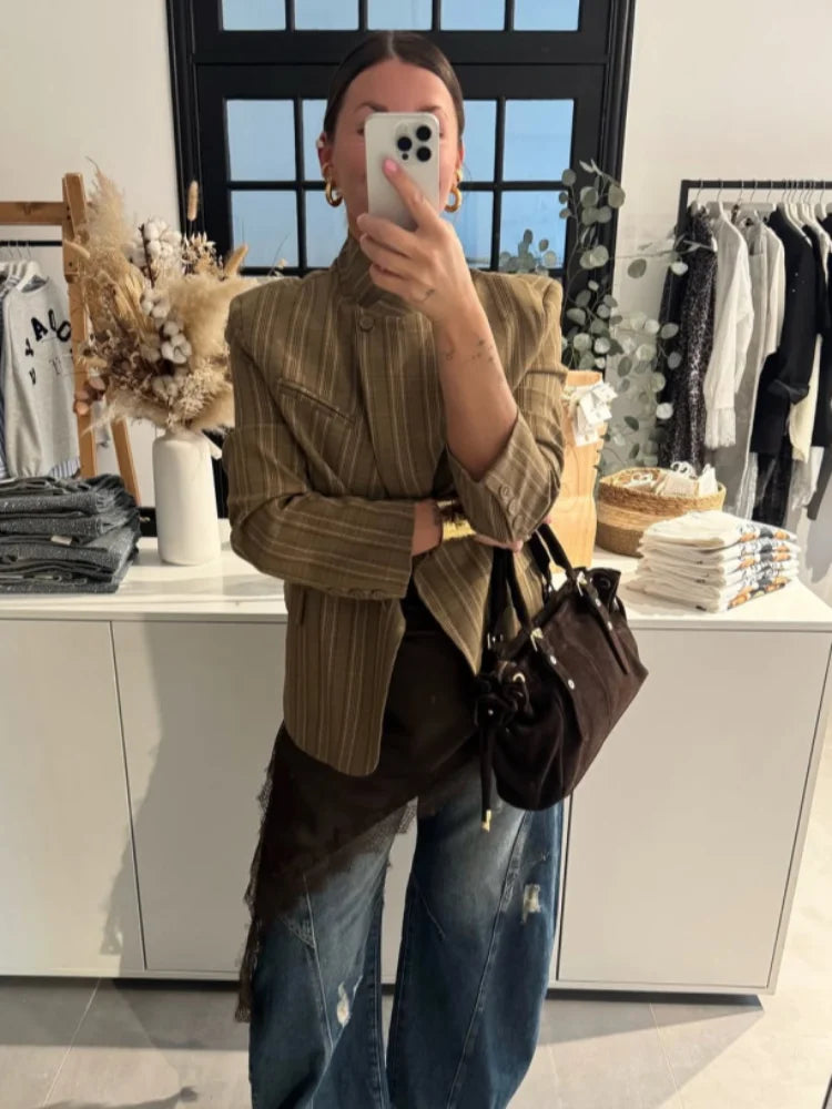 Sienna Fine Check Single Breasted Straight Cut Blazer