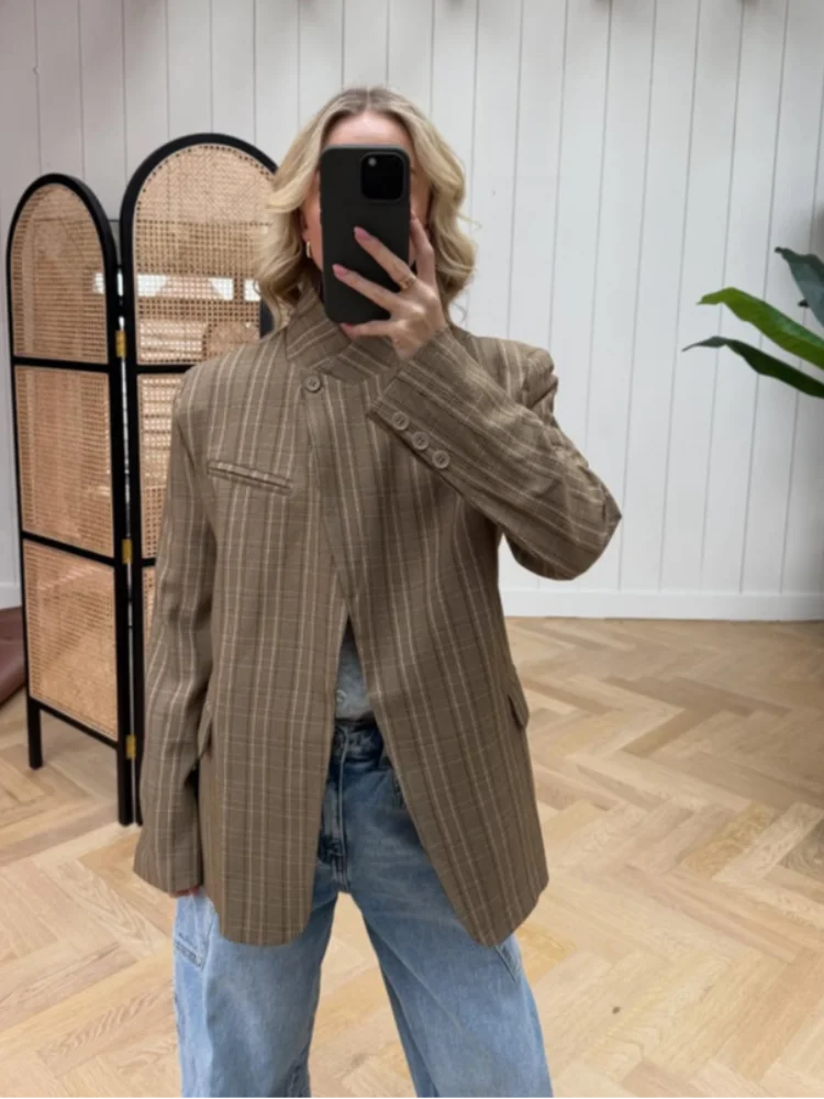 Sienna Fine Check Single Breasted Straight Cut Blazer