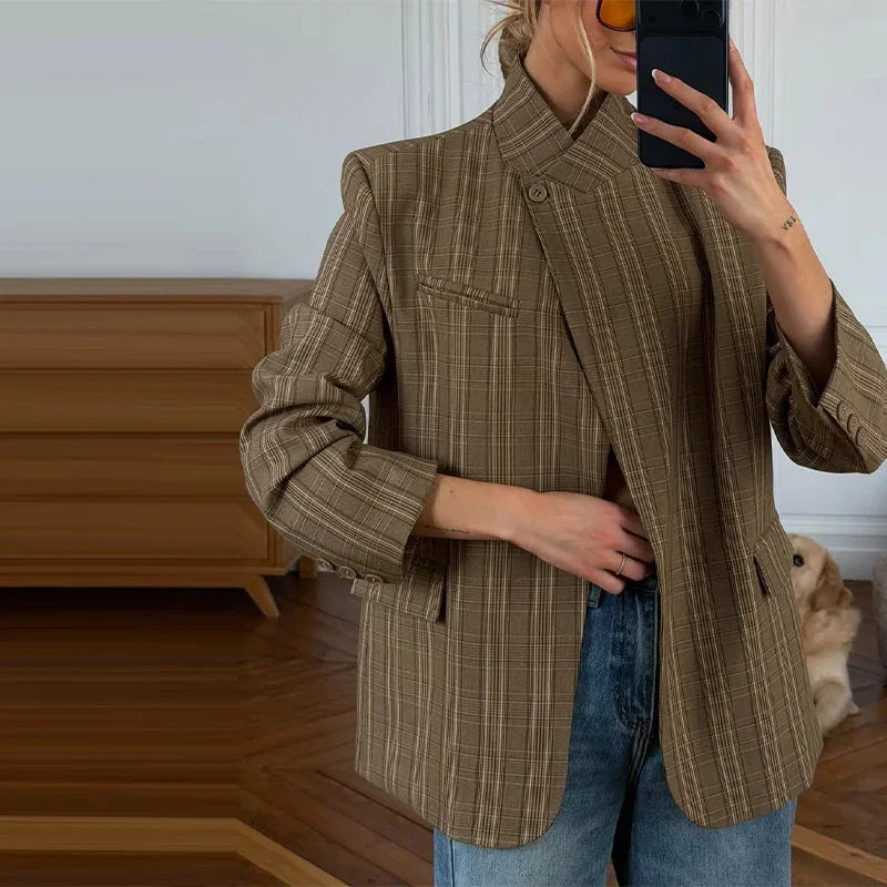 Sienna Fine Check Single Breasted Straight Cut Blazer
