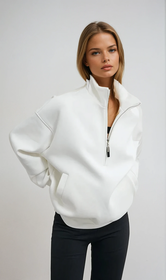 Sabrina Half Zip Funnel Neck Oversized Knit Sweatshirt