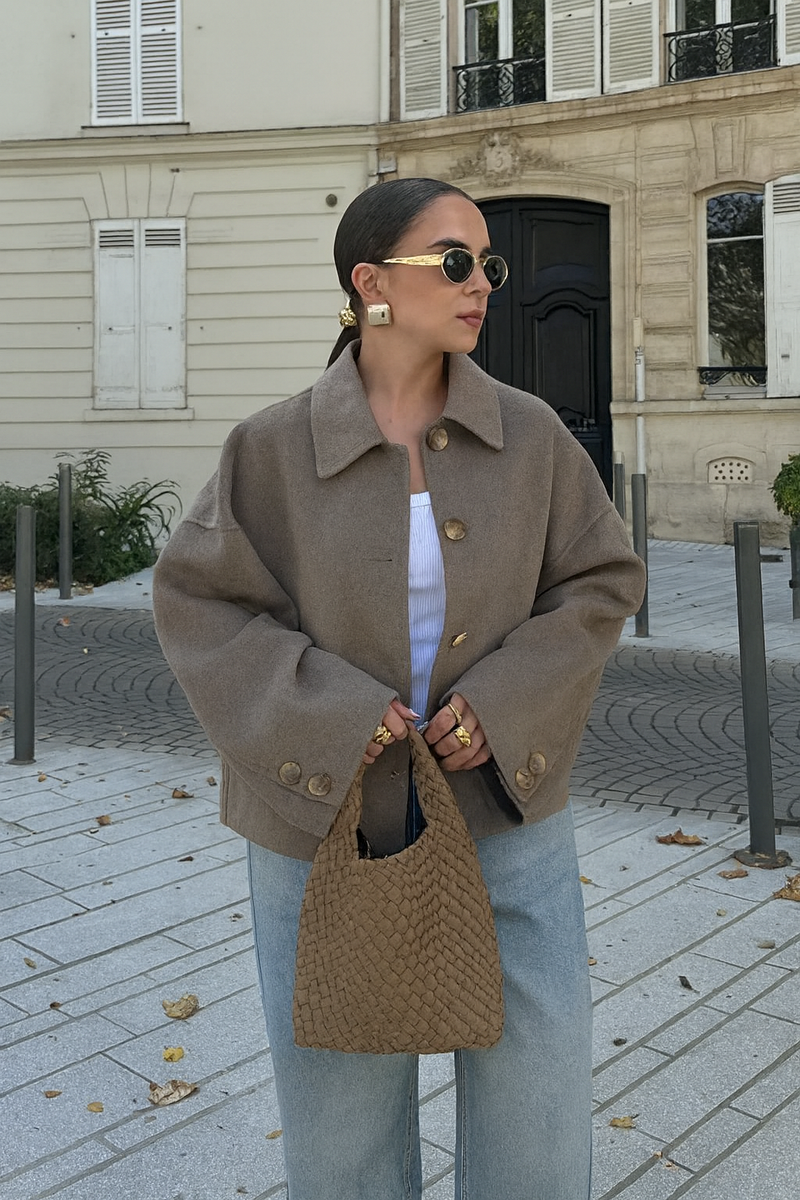 Kira Oversized Boxy Short Button Front Overcoat Jacket