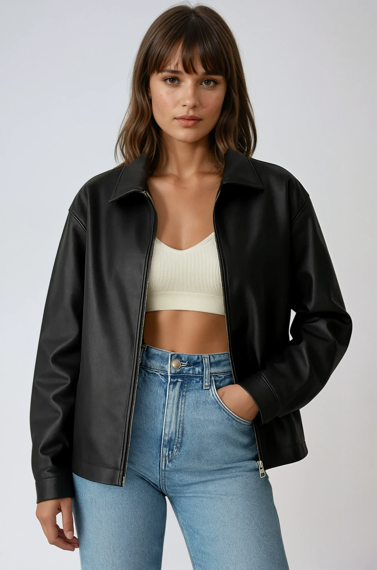 Rosamund Point Collar Zip Front Cropped Coach Jacket