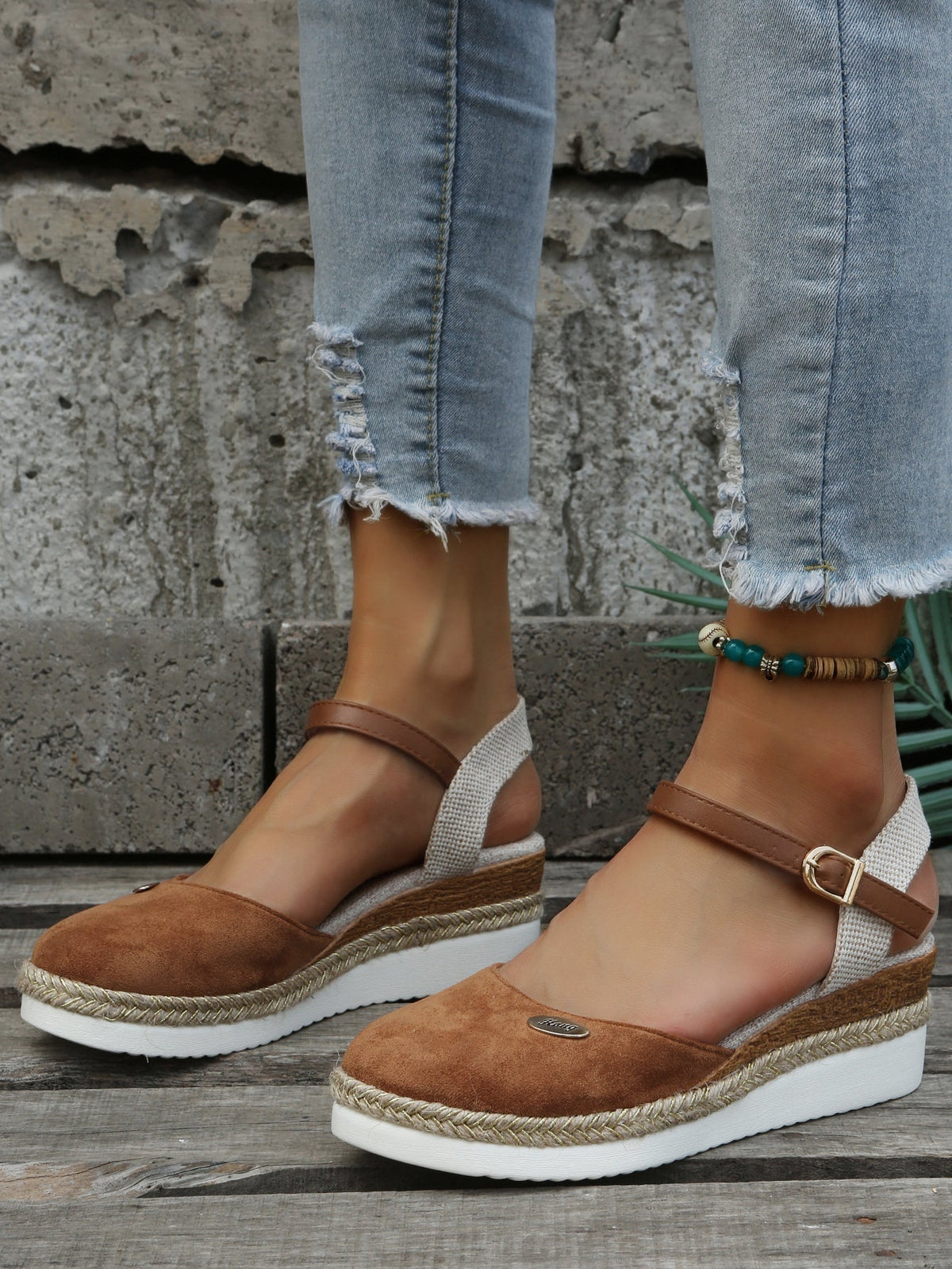 Philomene Closed Toe Ankle Strap Espadrille Flatform Sandals - Brown
