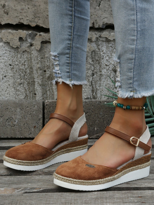 Philomene Closed Toe Ankle Strap Espadrille Flatform Sandals - Brown