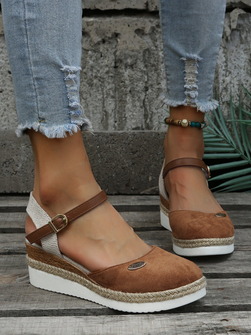 Philomene Closed Toe Ankle Strap Espadrille Flatform Sandals