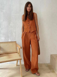 Skye Button Front Waistcoat and Wide Leg Trouser Set