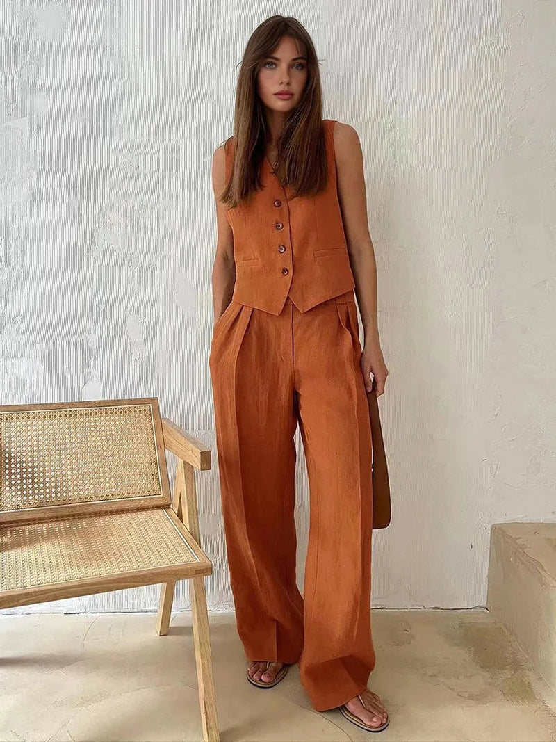 Skye Button Front Waistcoat and Wide Leg Trouser Set