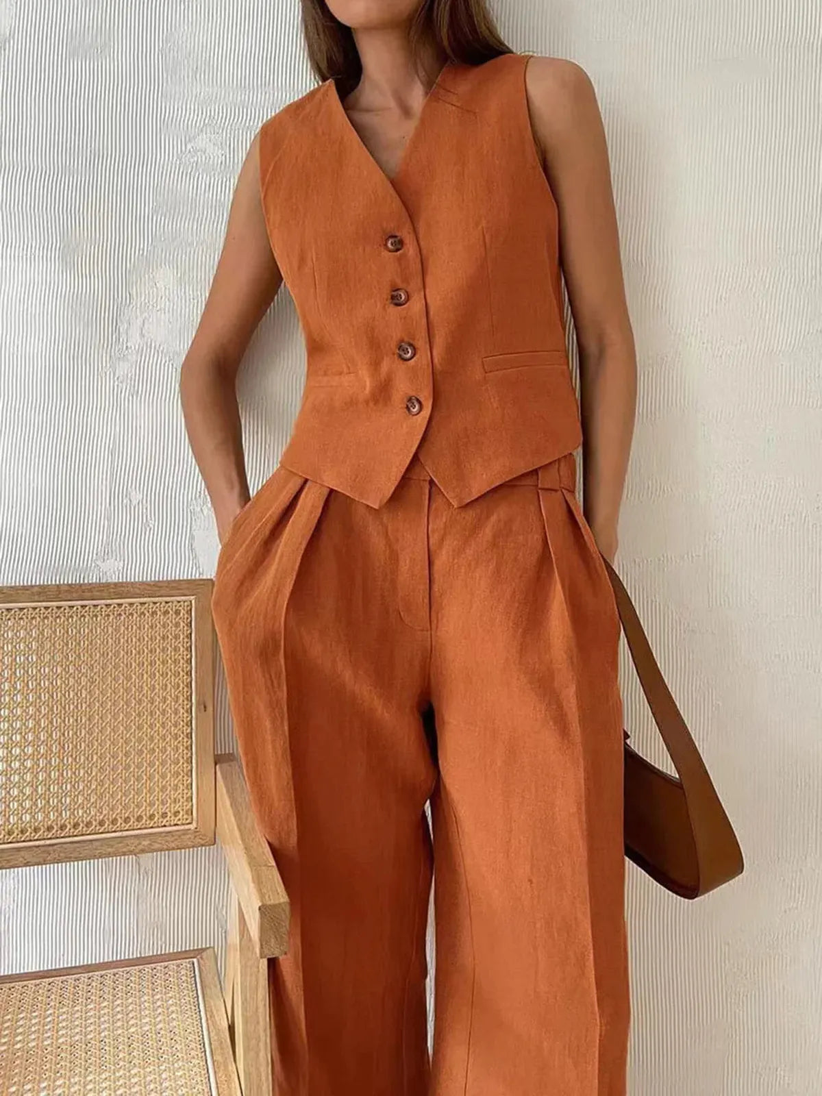 Skye Button Front Waistcoat and Wide Leg Trouser Set