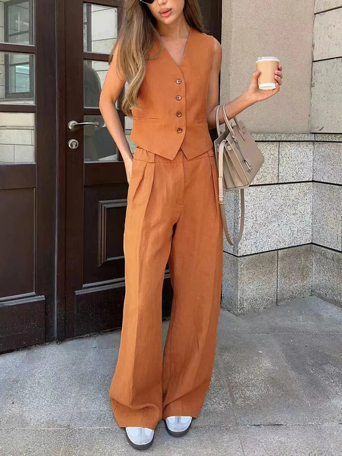 Skye Button Front Waistcoat and Wide Leg Trouser Set