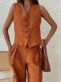 Skye Button Front Waistcoat and Wide Leg Trouser Set