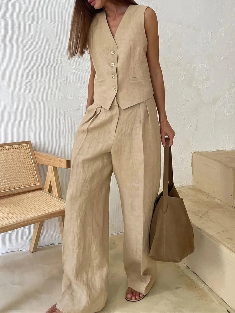Skye Button Front Waistcoat and Wide Leg Trouser Set