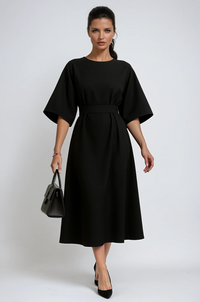 Hollis Kimono Sleeve Tie Waist Full Skirt Relaxed Midi Dress