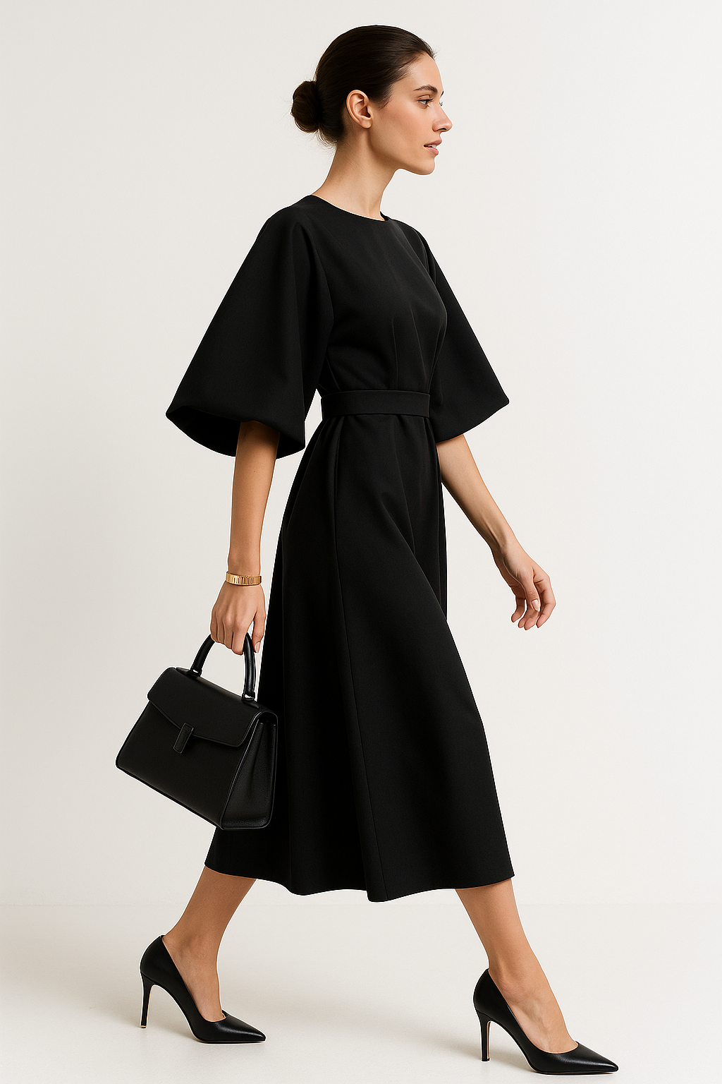 Hollis Kimono Sleeve Tie Waist Full Skirt Relaxed Midi Dress