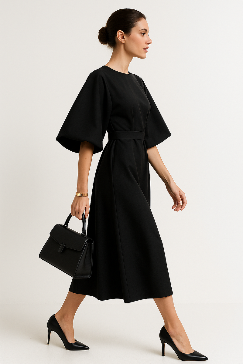 Hollis Kimono Sleeve Tie Waist Full Skirt Relaxed Midi Dress