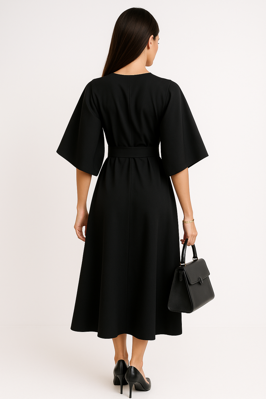 Hollis Kimono Sleeve Tie Waist Full Skirt Relaxed Midi Dress