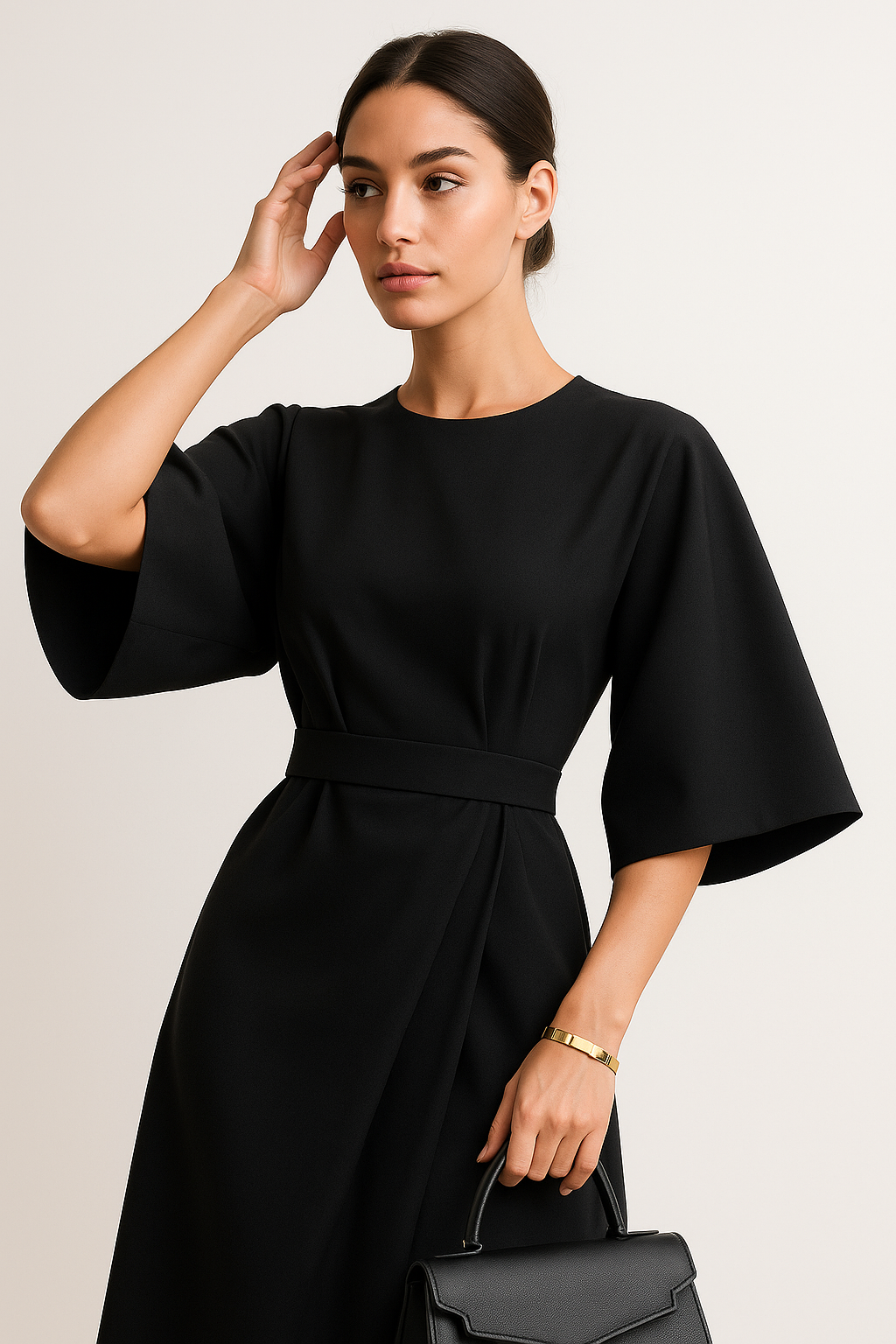 Hollis Kimono Sleeve Tie Waist Full Skirt Relaxed Midi Dress