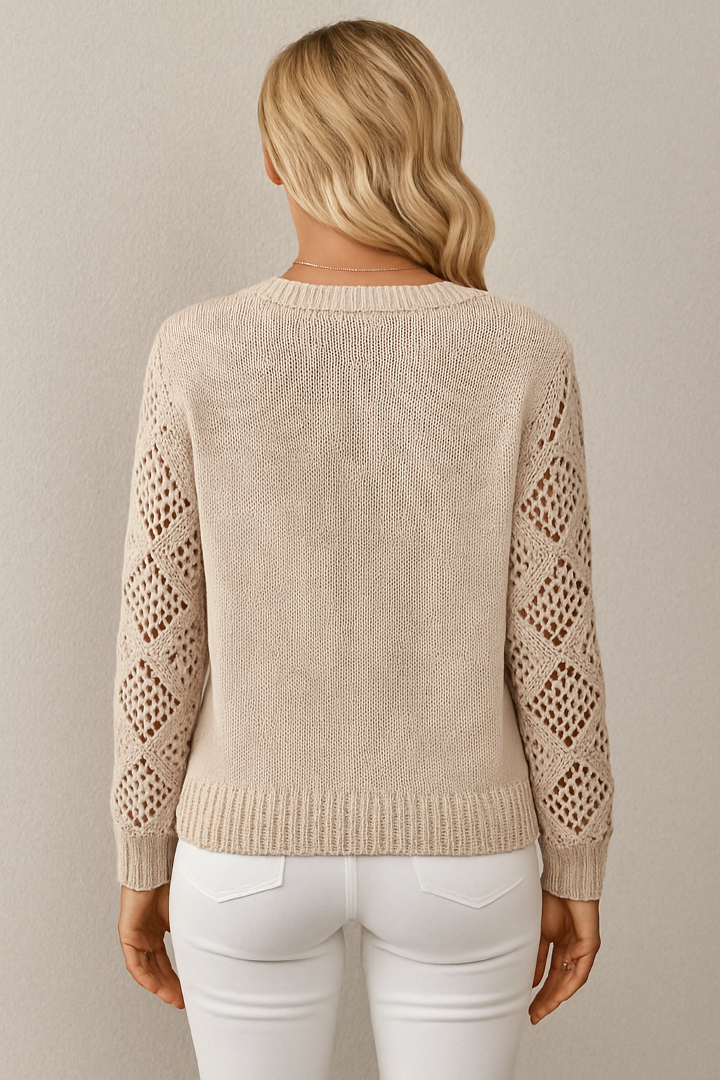 Ilse Pointelle Diamond Sleeve V Neck Fine Knit Jumper