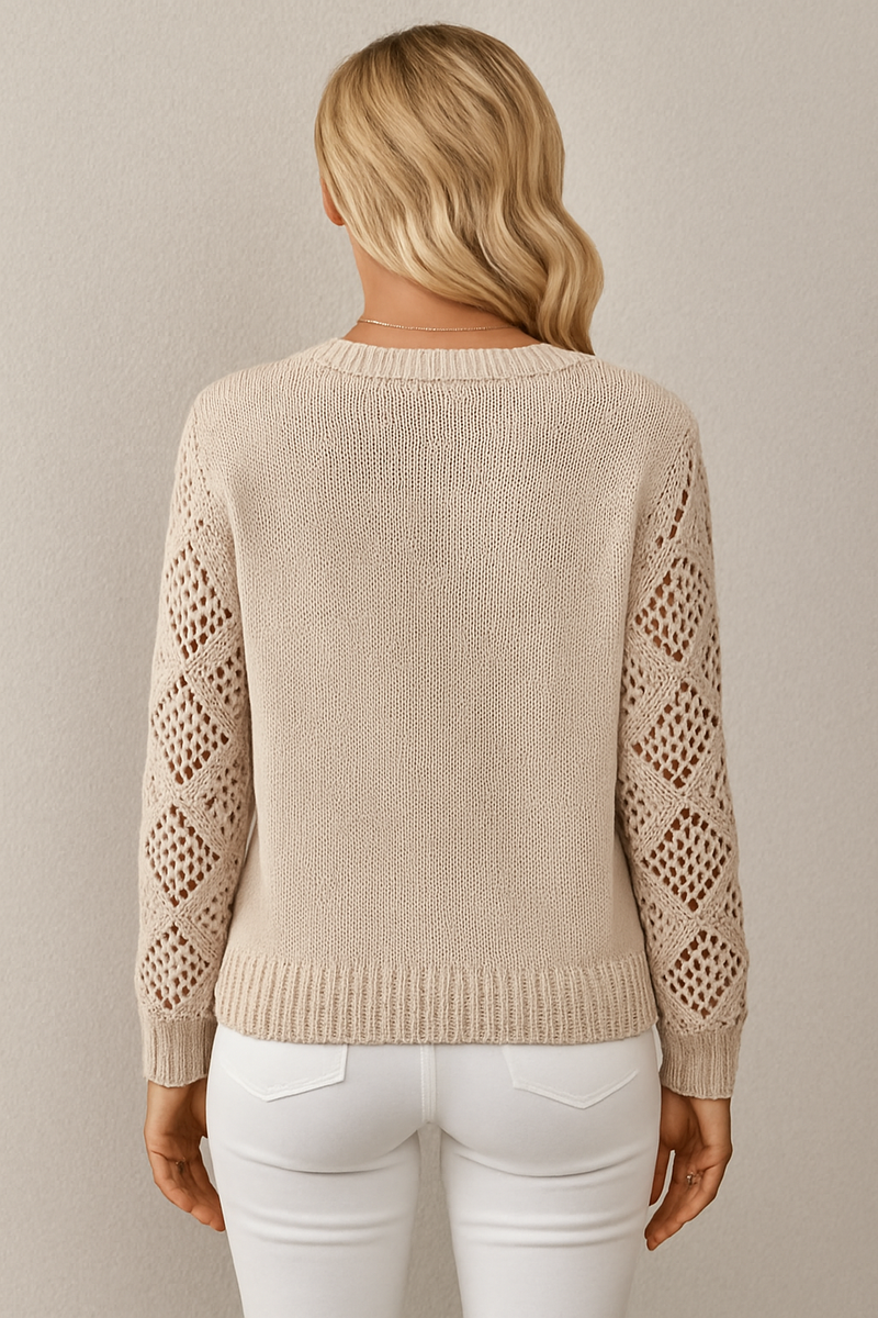 Ilse Pointelle Diamond Sleeve V Neck Fine Knit Jumper