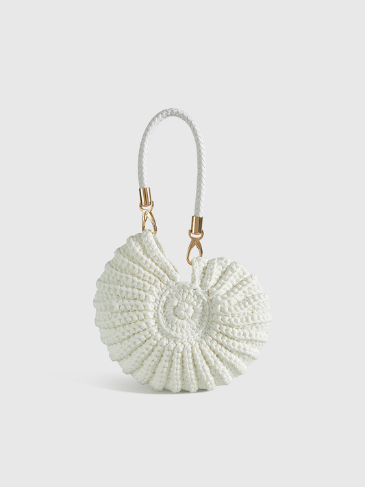 Lucy Ribbed Shell Shaped Twisted Cord Strap Mini Bag - White