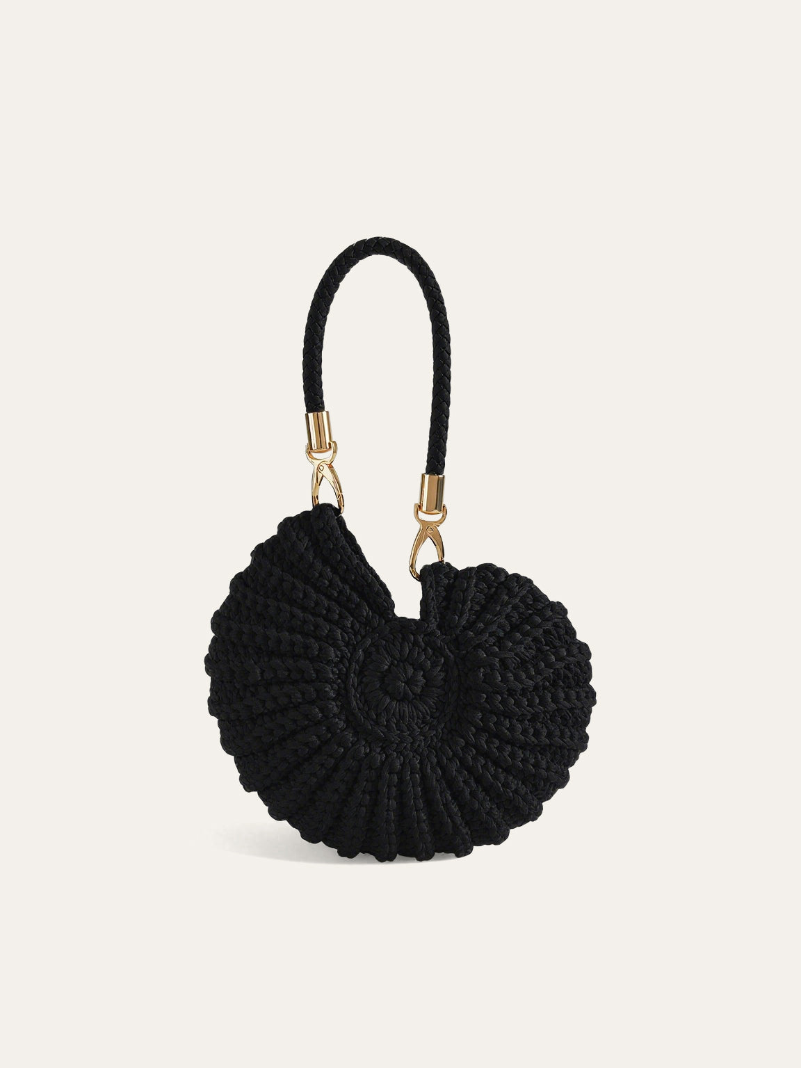 Lucy Ribbed Shell Shaped Twisted Cord Strap Mini Bag - Black