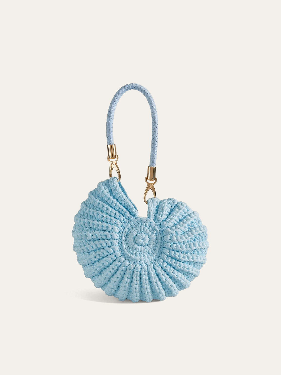 Lucy Ribbed Shell Shaped Twisted Cord Strap Mini Bag - Azure