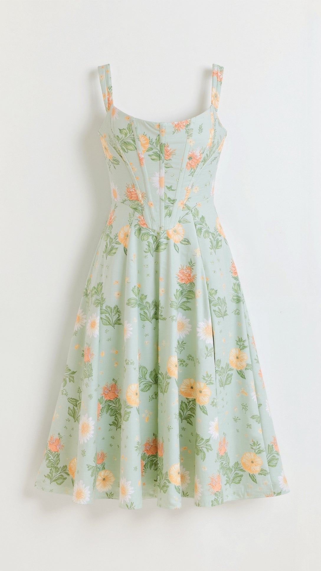 Adele Floral Print Corset Bodice Full Skirt Strappy Midi Dress