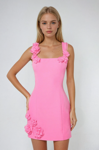 Ghislaine Rosette Trim Square Neck Structured Shift Mini Dress