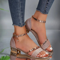 Rosalind Metallic Strap Block Heel Buckled Occasion Sandals