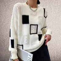 Gilda Patchwork Square Pointelle Oversized Knit Jumper