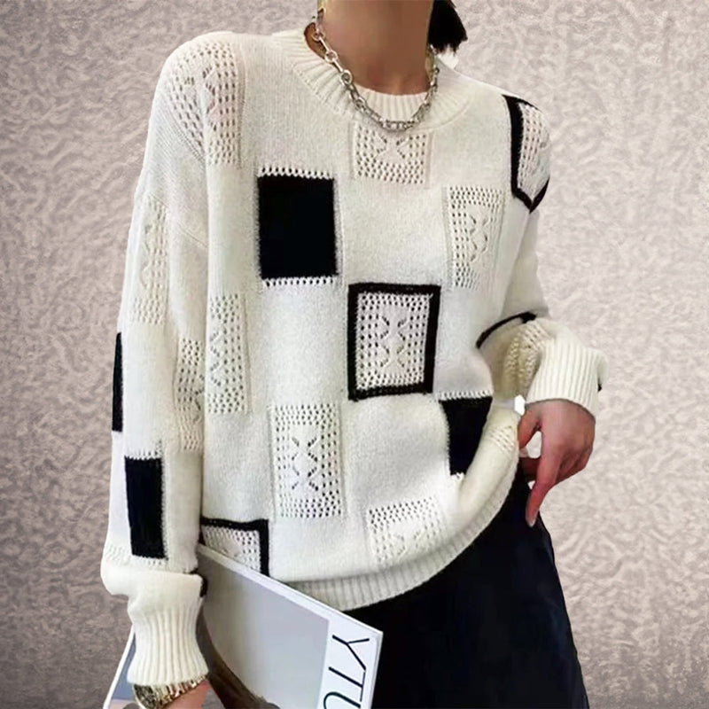 Gilda Patchwork Square Pointelle Oversized Knit Jumper