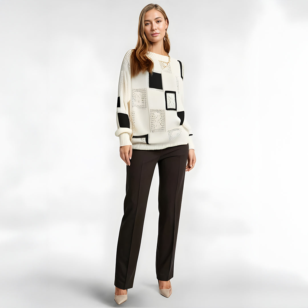 Gilda Patchwork Square Pointelle Oversized Knit Jumper
