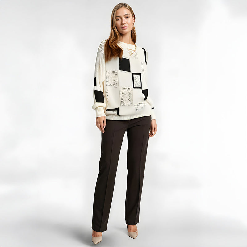 Gilda Patchwork Square Pointelle Oversized Knit Jumper