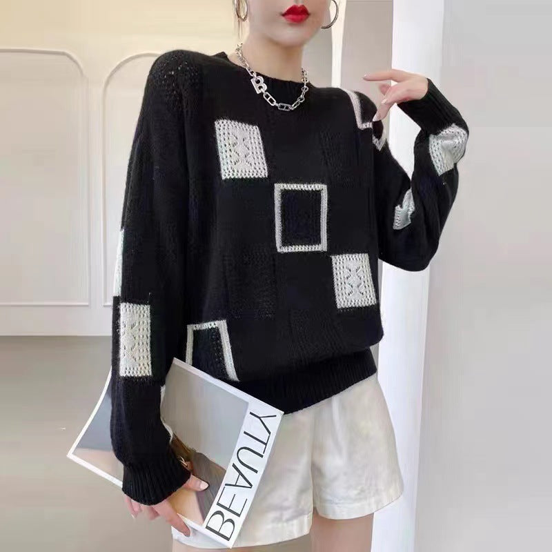 Gilda Patchwork Square Pointelle Oversized Knit Jumper