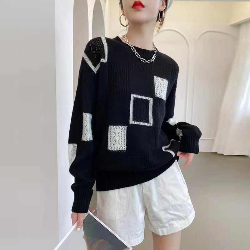 Gilda Patchwork Square Pointelle Oversized Knit Jumper