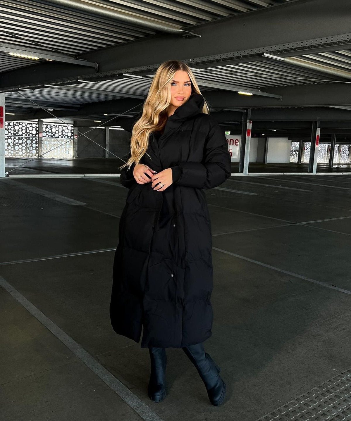 Leonie Funnel Neck Belted Long Line Quilted Puffer Coat