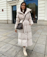 Leonie Funnel Neck Belted Long Line Quilted Puffer Coat