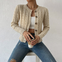 Zelda Fine Cable Cropped Round Neck Button Knit Cardigan