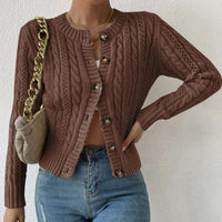 Zelda Fine Cable Cropped Round Neck Button Knit Cardigan
