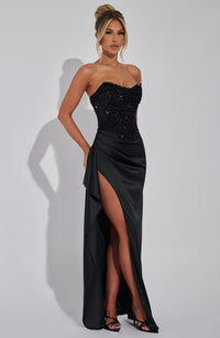 Yvaine Beaded Corset Bodice Draped High Split Maxi Dress