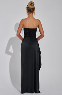 Yvaine Beaded Corset Bodice Draped High Split Maxi Dress